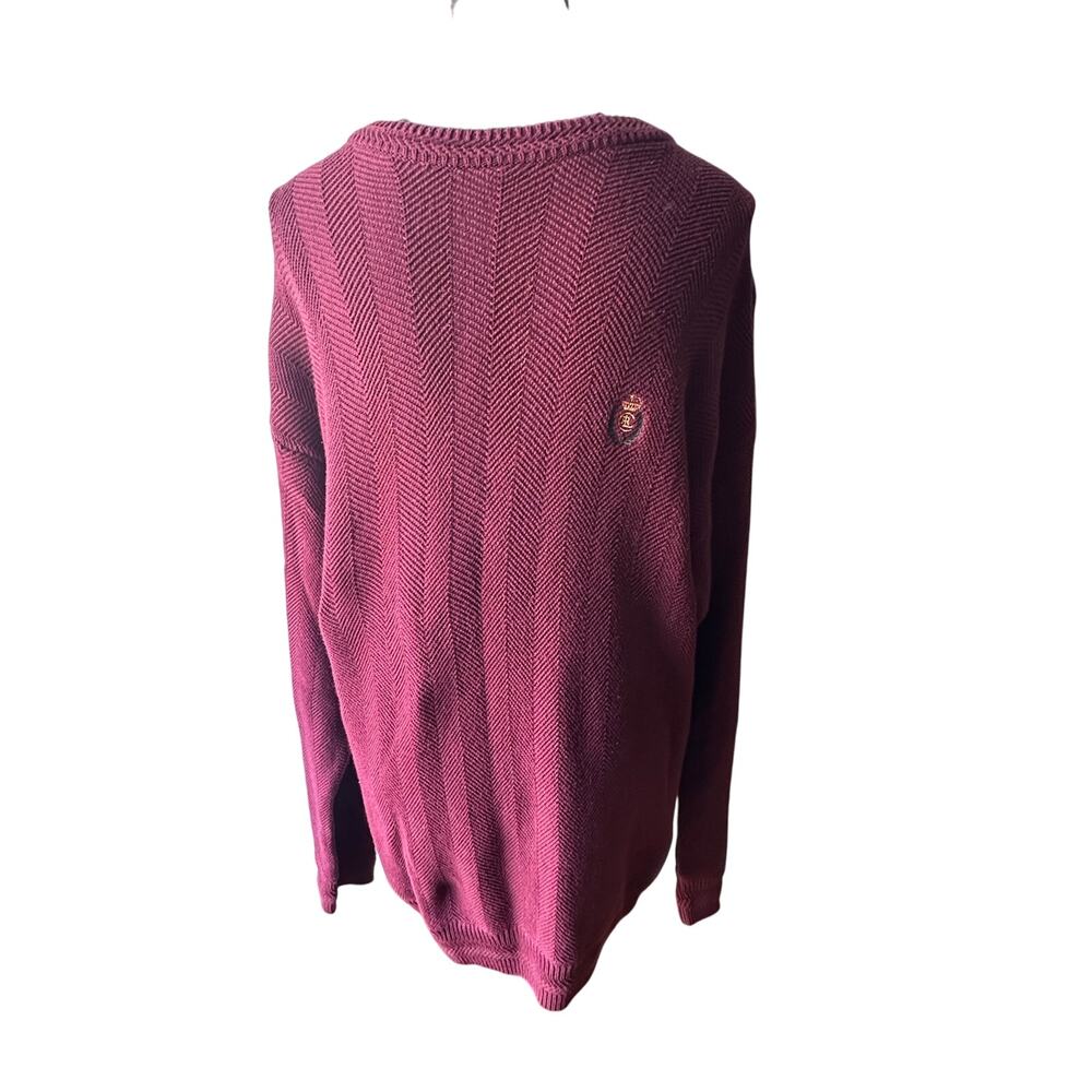 Chaps Ralph Lauren Maroon Crewneck Sweater – Herringbone Knit & Crest Logo